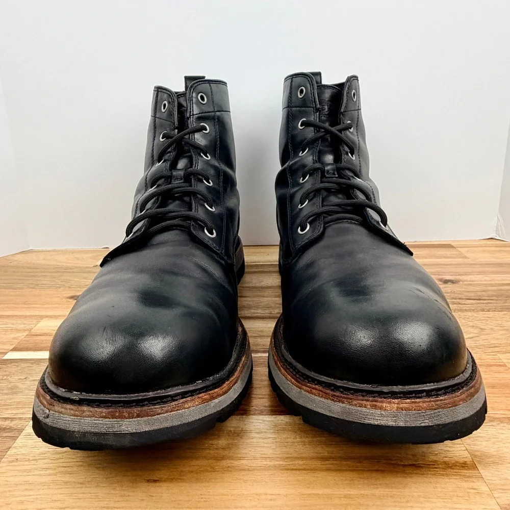 UGG Huntley Waterproof Black Leather Lace Up Boots Mens 15 Vibram Sole 1003446